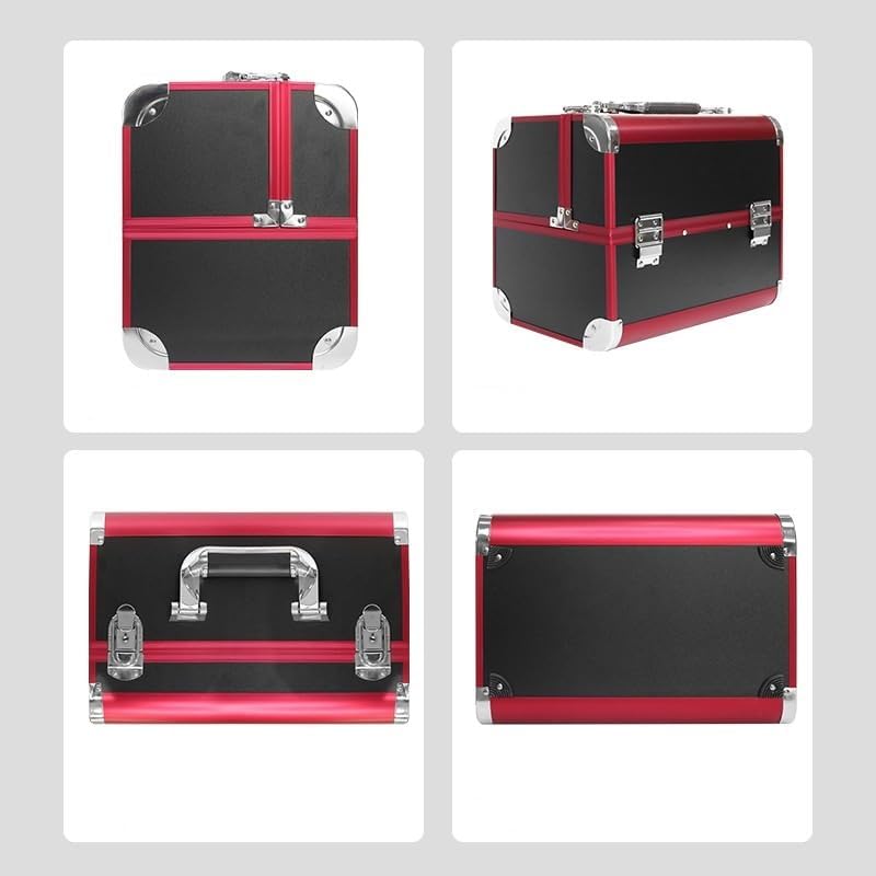 Large Capacity Aluminum Alloy Portable Makeup Case Tool Box Home Storage(Light pink) image 4