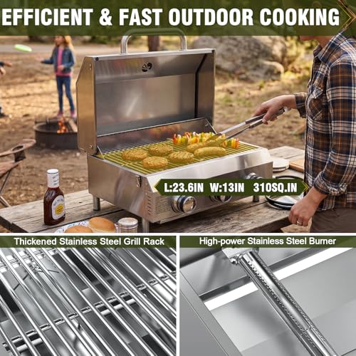 Image of Bestfire 3-Burner Tabletop Gas Grill, 30,000 BTU Portable Propane Grill, Heavy-Duty Thickened Stainless Steel Grates & Knobs, Compact & Detachable Legs for Camping, RV&BBQ