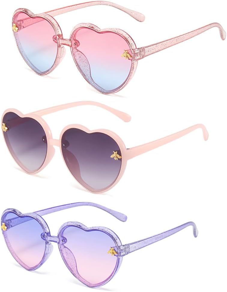 3pcs Girls Heart Sunglasses Cartoon...