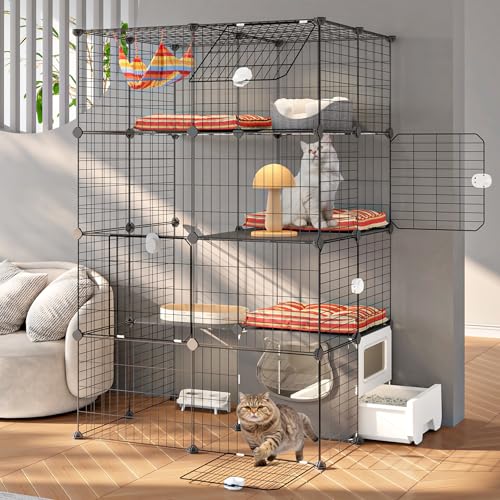 Oneluck Cat Cage with Litter Box, 4-Tier DIY Enclosures Detachable Metal Wire Kennel Catio Indoor Crate Large Exercise Place Ideal for 1-2 Cats by Oneluck - Image 9