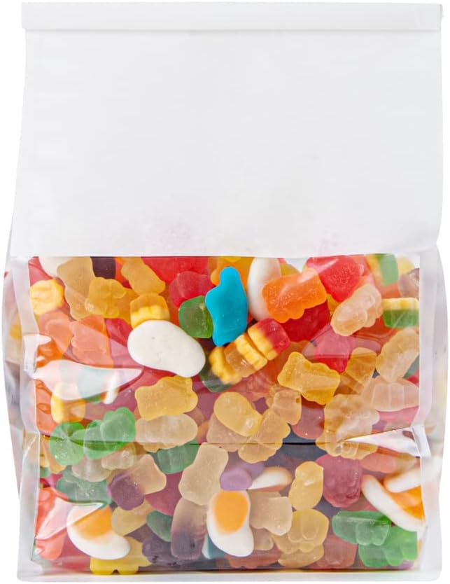 Restaurantware-Bag Tek 6.3 x 5.1 x 10.2 Inch Tin Tie Bags With Windows, 100 Resealable Bakery Bags with Windows - Flat Bottom, For Cookies or Coffee Beans, White Cotton Paper Tin Tie Bags