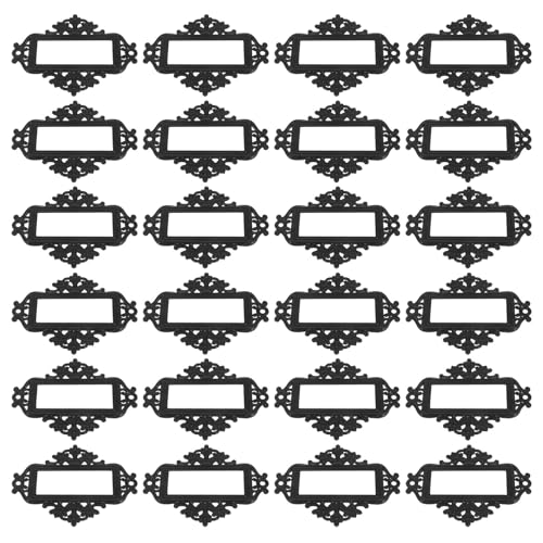 JOINPAYA Soportes para Etiquetas Vintage de Metal Negro 24 Unidades Marco Decorativo Retro para Cajones Archivadores y Muebles Portatarjetas Funcional para Oficina y Hogar