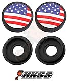 2 Black Custom License Plate Frame Tag Screw Cap Covers for USA Flag RWB QA1...