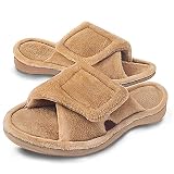 Git-up Women's Memory Foam Slippers with Arch Support Adjustable Hook and Loop Slippers Diabetic Ope