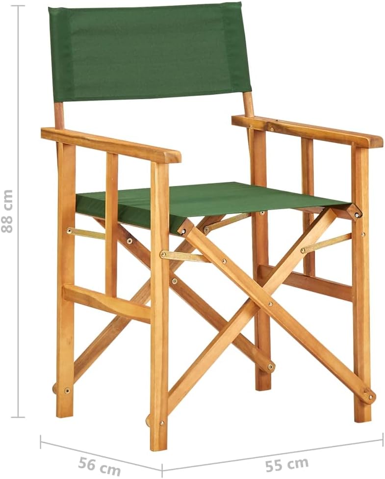 vidaXL Solid Acacia Wood Director's Chairs in Green - Set of 2 - Foldable and Portable - High Seating Comfort - for Campsite, Beach, Sports Pitch