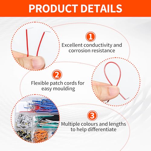 840 Stück Breadboard Jumper Wire Set,14 Längen Flexible Breadboard Steckbrücken von 2-125 mm, U-Form Breadboard Jumper Set mit Pinzette, für Steckplatine Prototyping
