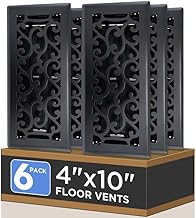 4x10 Inches 6 Pack Heavy Duty Walkable Floor Register - Easy Adjust Air Supply Lever Decorative Floor Vent Covers, Savannah Design Vent Covers for Home - Matte Black