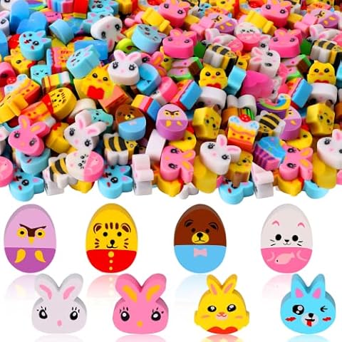 Erasers for Kids, 150 Pcs JUNEBRUSHS Easter Mini Erasers Cute Animal Pencil Erasers Bunny Egg Mini Erasers for Kids Bulk Spring School Classroom Easter Basket Stuffers Party Favors Stationery Cover