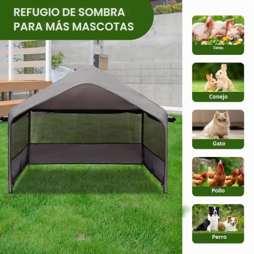 Casa de perro extra grande Summertrail gris con toldo para exterior 8