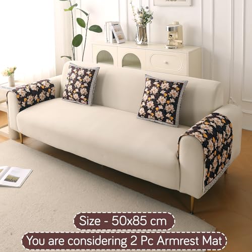Image of HOKIPO 'Florentina Series' Premium Holland Velvet Sofa Arm Cover with Foam Filling & Anti Slip Backing | 2 Pcs | Camellia Brown (IN-876-V2*2S)