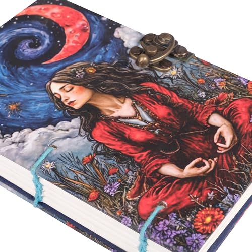 Image of CRAFT JUNKY Journal Diary with Handcrafted Box, 5 x 7 Inch Special Binding Unruled Lock Diary for Girls, Art Book with Aesthetic Print Sketch Book for Artists, 200 Acid-Free Pages A5 (COSMIC CALM)
