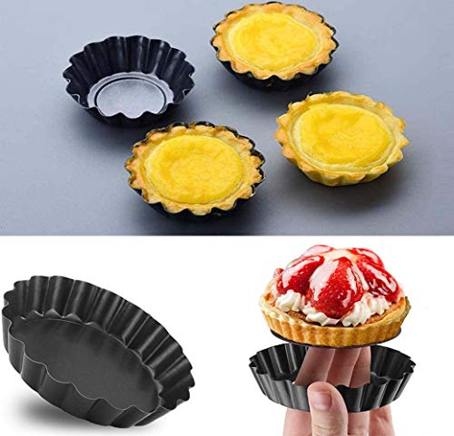 Emwel Tart Tins 6 Packs Tart Pans 4 inch Removable Bottom Quiche Pans Non-Stick Round Carbon Steel Tart Tins