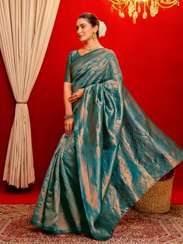Image of SIRIL Women's Kanjivaram Soft Silk Saree Pure Silk Saree With Unstitched Blouse Piece