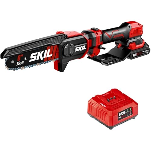 SKIL PWR CORE 20 Brushless 20V 6" Telescopic Mini Chainsaw Kit with Up to 2.8 feet Including 2.0Ah Battery and Charger-PR0601B-11