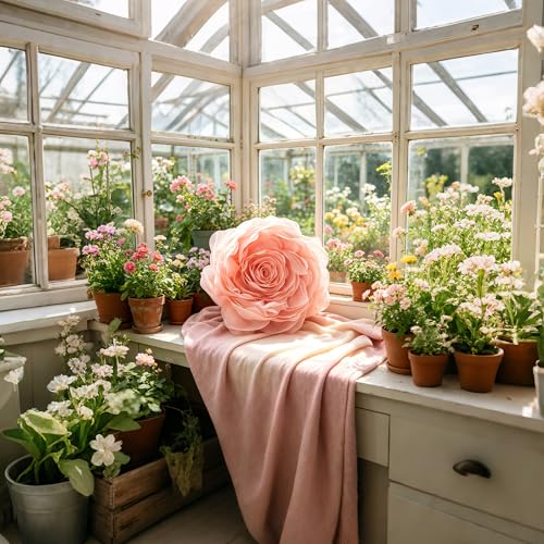 Image of JWH Stereo Flower Throw Pillow Covers Aesthetic Decorative Floral Accent Pillow Cases Round Rose Cushion Handmade Pillowcase for Sofa Couch Living Room Bed 12 Inch Pink