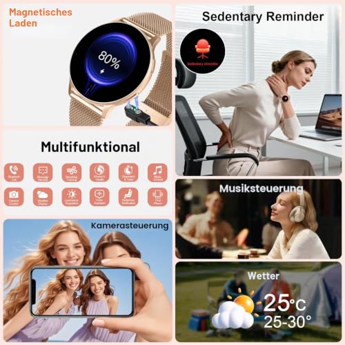 Smartwatch Damen, 1.32" AMOLED Uhr Damen Telefonfunktion IP68 Wasserdicht – Ansicht 6