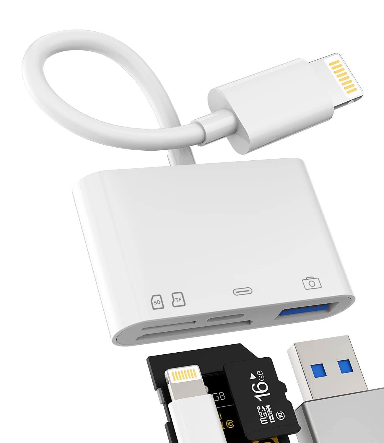 Lightning usb変換iPhone SDカードリーダー(4in1)ライトニングusb3.0 Microsd SD高速充電アダプターアップルカメラUSB-Aマイクロsd TF OTG写真バックアップデータ移行コンバーター同時きゅうそく充電アクセサリーApple アイフォン充電ケーブル急速充電器分岐フラッシュカードメモリースティックキーボードマウスデータ対応iPhone 14 13 12Pro