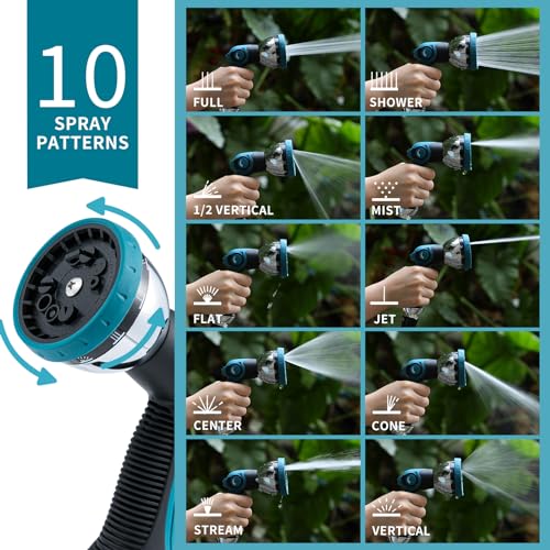Garden Hose Nozzle Sprayer Heavy Duty, Hose Nozzle with 10 Adjustable Watering Patterns, Thumb Control On Off Valve, High Pressure Garden Hose Nozzle Sprayer for Watering, Cleaning, Showering Pets - Thumbnail 3