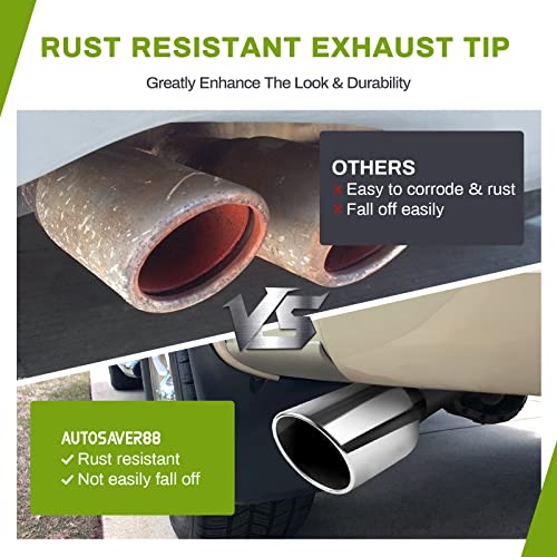 Autosaver88 4 Inch Inlet Exhaust Tip, 4" Inlet 8" Outlet 15" Overall Length Chrome-Plated Finish Stainless Steel Exhaust Tail Tip For 4" Outside Diameter Tailpipe, Rolled Angle Cut, Bolt-On, Polished #TOP6