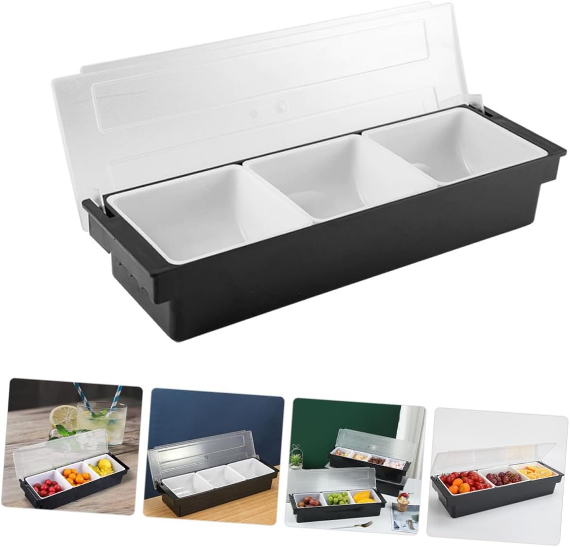 Fruit Box Compartment Snack Container Multi-compartment Plastic Garnish Station for Dried Fruits Nuts and Appetizers Bartending and Household Use