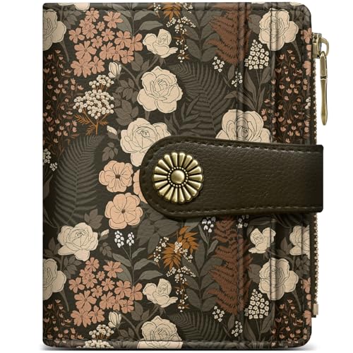 Image of Small Wallet for Women, RFID Blocking Bifold Card Holder Wallet with 10 Card Slots, Cash Compartment, Zipper Coin Pocket & ID Window, Cute Soft Vegan Leather Compact Wallet, Rose