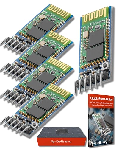 AZDelivery 5 pcs HC-05 HC-06 Bluetooth Wireless, RF Modulo Transceptor, RS232 Serial TTL Bluetooth Inalambrico Serial Transceiver Compatible con Arduino con E-Book Incluido!