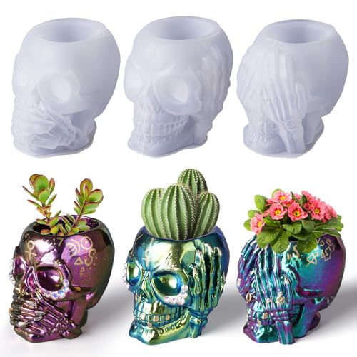 LET 'S HARSIN Dödskalle hartsformer, hjärta, nej, tala nej, se inga 3 st dödskalle silikonformar för hartshantverk, söta epoxihartsformar silikon för hartsgjutning, gör-det-själv hantverk,