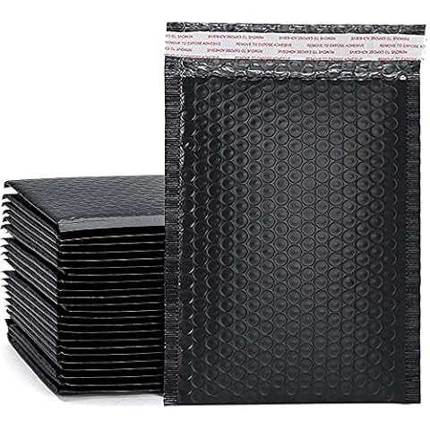 50 Pieces Poly Bubble Mailer, Padded Envelopes Bubble, Bubble Envelopes Self Seal, Bubble Lined Wrap Bags, Lined Poly Mailer Self, Black Waterproof Bubble Bags, for Shipping, Packaging, Mailing Cover