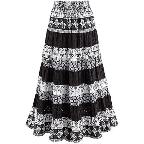 CATALOG CLASSICS Womens Boho Skirt Long Floral Skirt Tiered Maxi Skirt Black/White, 1X Cover