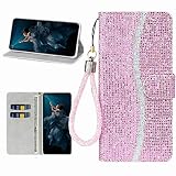 Miagon Glitzer Handyhülle für iPhone 11,Fischschuppen Bling Brieftasche Pu Leder Klapphülle Case Glänzend Magnet Cover mit Tasche und Handschlaufe,Rosa