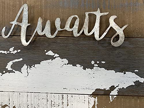 Adventure Awaits World Map Wood Wall Decor, Farmhouse Rustic Wood Wall Plaque,Vintage Adventure Decor，16.75"H X 28"W #TOP4