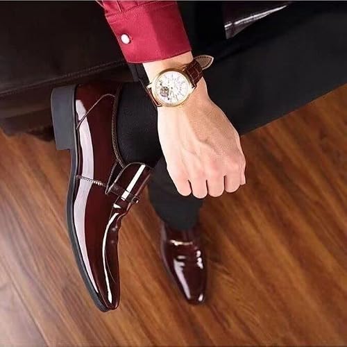 Men's Dress Shoes Oxford Formal Classic Business Shoes Casual Wedding Faux Patent Derby Shoe Brown Size 10 #TOP4