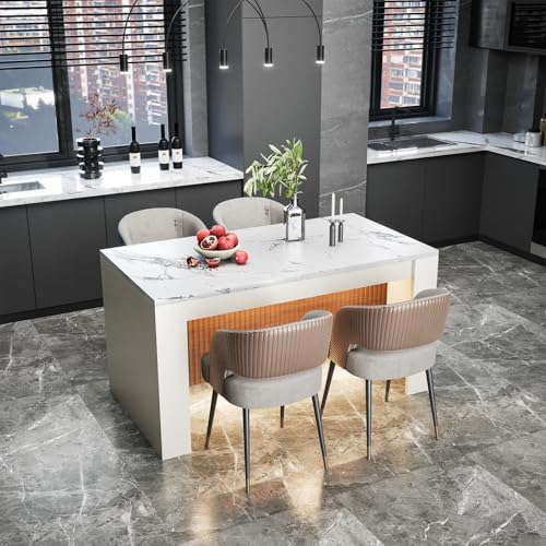 Table d'îlot en faux marbre imitation marbre 160 cm pour 4-6 pers...