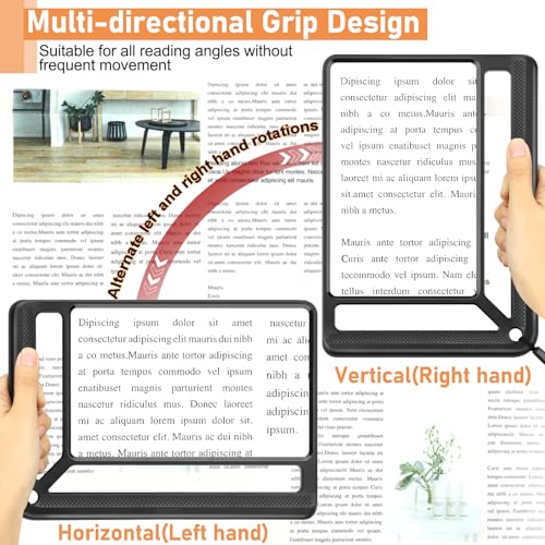 AKKYCVS 5X Full Page Magnifying Glass for Reading, Lightweight Rectangular Magnifier Provides Large Book Page Viewing Area, Upgraded Handheld Magnifier for Reading Small Prints for Seniors, Low Vision