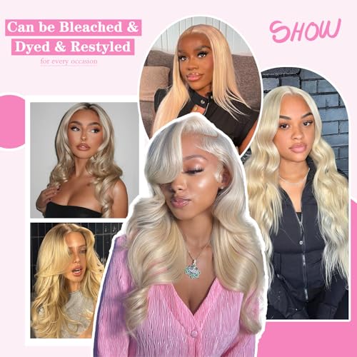 Image of Platinum Blonde Body Wave Lace Front Wigs Human Hair 13X4 Glueless UHD Transparent Lace Front Breathable Pre Plucked Pre Cut 180% Density With Baby Hair for Women 20Inch