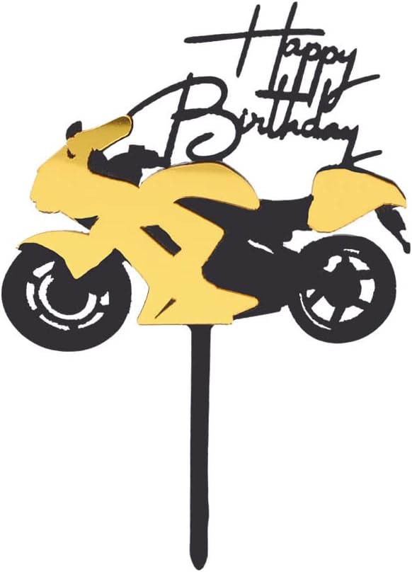 Jagowa Creative Cake Topper, Acrylic Black and Gold Motorbike Sports Car Birthday Cake Toppers Cake Decorations for Boys Men (Motorbike)