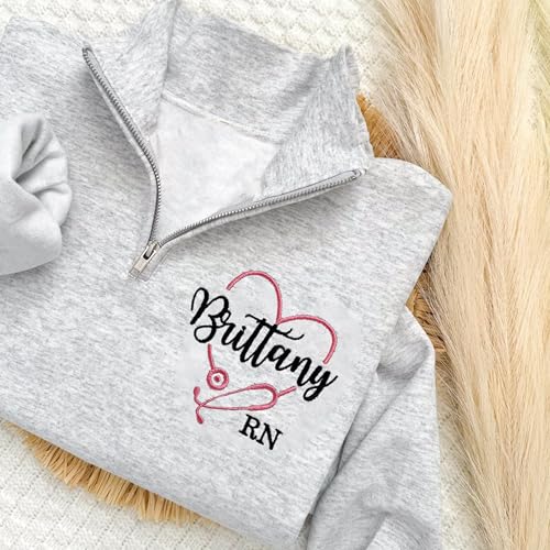NANI Personalized Nurse Quater Zip Embroidered Sweatshirt, Custom RN CNA ICU MSN, Graduation For Nurse2
