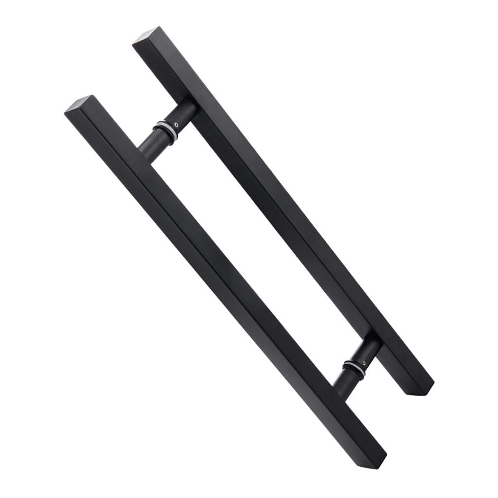 Tirador de empuje para puertas de vidrio y madera, tubo cuadrado de acero inoxidable negro mate, 9