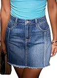Sidefeel Womens Denim Skirt Casual Stretch High Waist Raw Hem Zip Fly Jean Skirt for Women Light Blue Medium