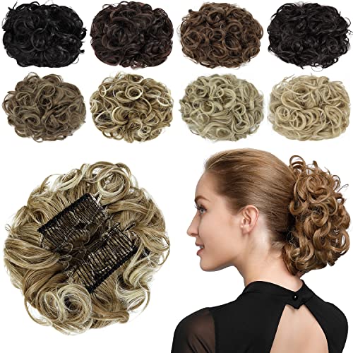Yamel Chignon Hairpiece Curly Bun Scrunchie Extensions Synthetic Updo Combs in Messy Bun Hair Piece for Women Sandy Coffee to White Blonde