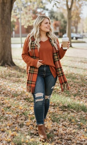 Image of RITERA Plus Size Women Sweaters Waffle Knit Pullover Top Long Sleeve Casual Crewneck Shirt Loose Split Hem Fall Winter Blouse