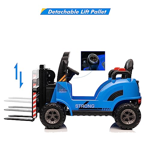 Garvee 12V Electric Ride on Forklift Car with Remote Control, Ride on Car with Liftable Fork and Pallet, High/Low Variable Speed, Music, USB, MP3, and Low-Power Alarm for Boys and Girls(No Tent,Blue)