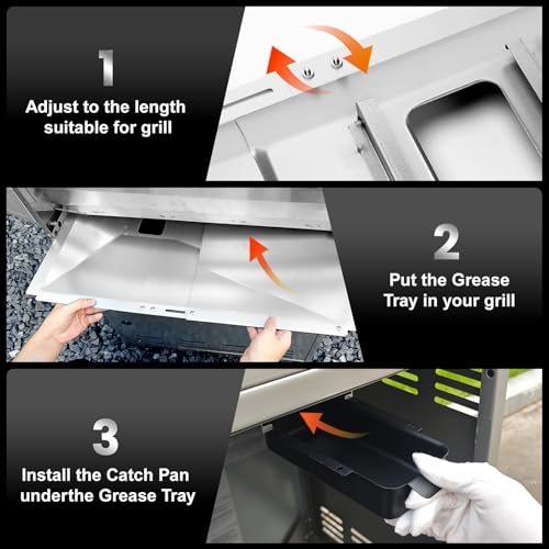 Utheer Universal Fettauffangschale, 60cm bis 80cm, Verstellbar Tropfpfanne für 3/4/5 Brenner Gasgrill von Charbroil, Dyna Glo, Nexgrill, Kenmore, Uniflame und mehr, Fettwanne mit Auffangwanne