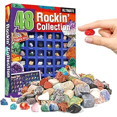 48 Gemstones Rock Collections for Kids Crystals and Gemstones,Rock Mineral Gemstones Set for Kid Science Education,Real Rock Collecting Includes Stone Science Education Study Guide Cover