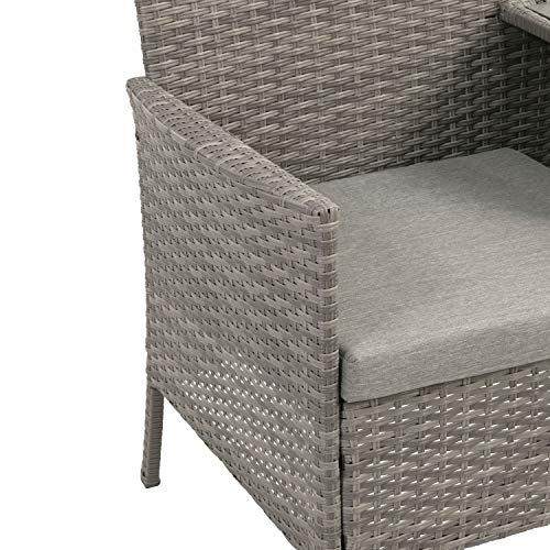 Ribelli Polyrattan Gartensitzbank mit Tisch, 2-Sitzer, für Garten und Terrasse, Gartenbank inkl. Sitzkissen, grau… – Bild 3