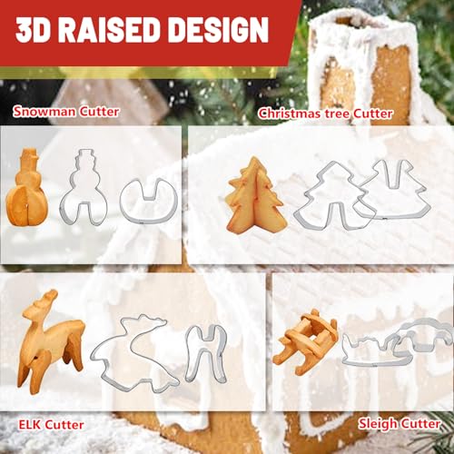 Honicemar 18 Pcs Silver Christmas Gingerbread House Cookie Cutters Biscuit Cutters Stainless Steel Metal Baking Mould 3D Cookie Cutters Shapes Christmas Holiday DIY Baking Tools - Image 3