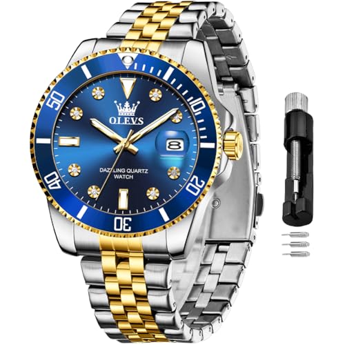 Image of OLEVS Watch for Men Stainless Steel Quartz Business Dress Diamond Large Dial Waterproof Mens Watches with Date Wrist Watch