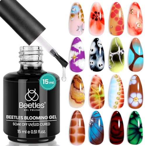 Beetles Blooming Gel 15ml Clear Uv Led Blossom Fall Halloween Nails Gel Polish for Spreading Effect Marble Natural Stone Watercolor Floral Print Soak off Diy Nail Art Design Manicure Gift for Women
