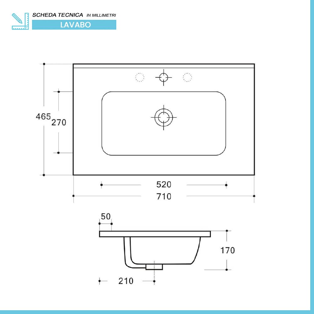 Inbagno Mobile Bagno Sospeso 70 cm Rovere Bianco – Mobiletto Con Lavabo In Ceramica E 2 Cassettoni Soft-Close – Linea Nadia