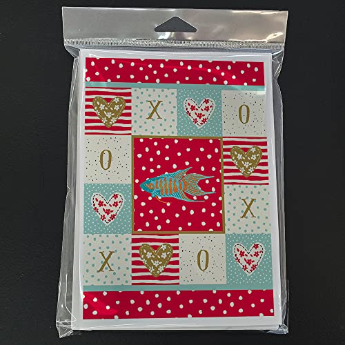 Caroline's Treasures CK5491GCA7P Paradise Fish Love Greeting Cards and Envelopes Pack of 8, Red Blank Cards with Envelopes Whimsical A7 Size 5x7 Blank Note Cards